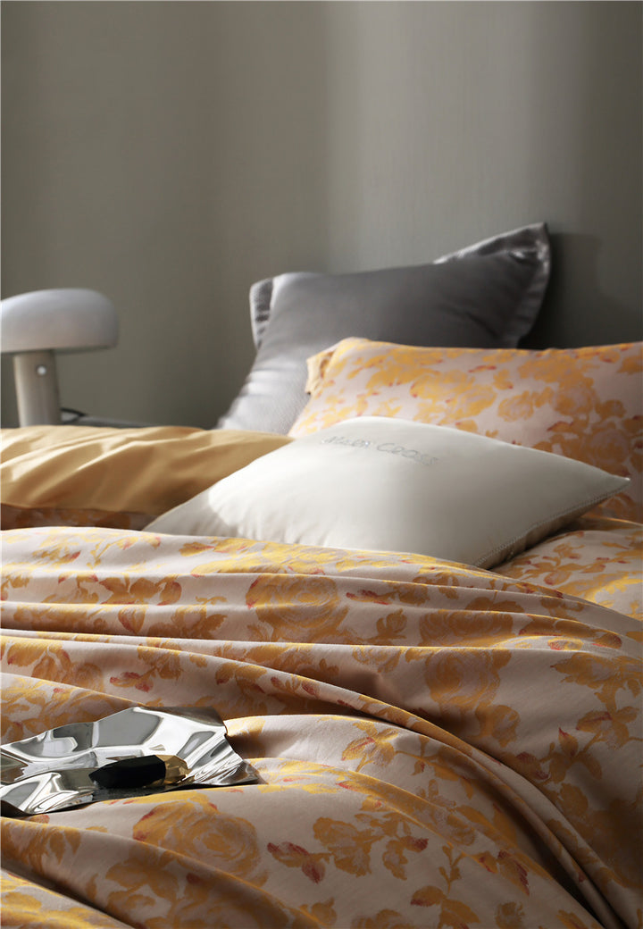 KozyCotton® American Cotton Four-piece Jacquard Jardin Money Champagne Gold Side View